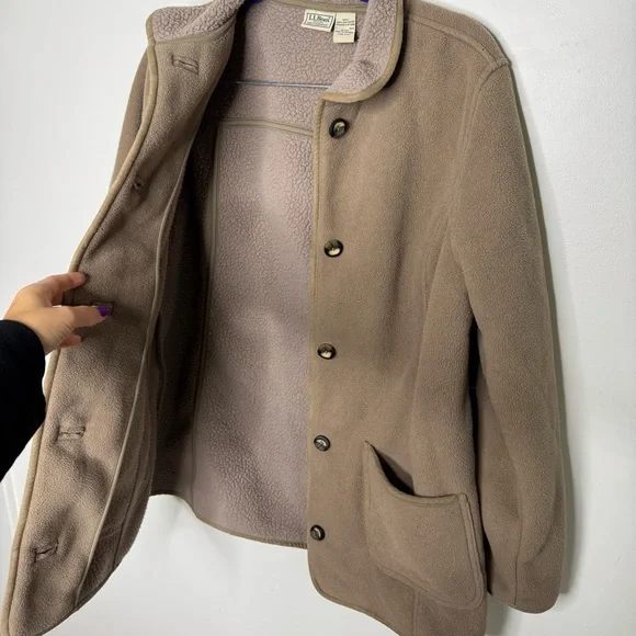 L.L. Bean Vintage Beige Fleece sherpa Outerwear barn coat - Picture 5 of 12